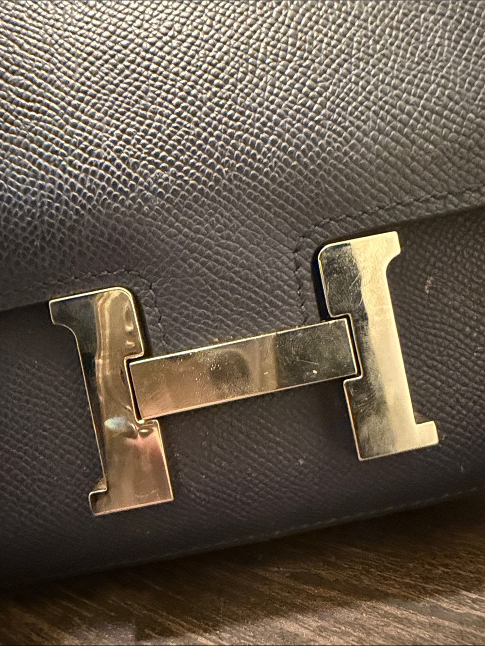 Navy Epsom Leather Crossbody Bag with Metal H-Clasp NO offers. - Picture 6 of 16